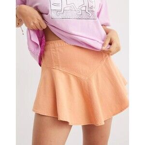 Aerie Circle Mini Skirt Womens Large Denim Orange Pull On Flowy Stretch Boho